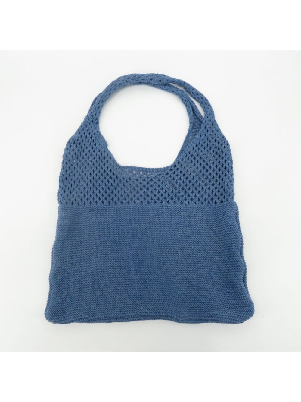 Hadley Wren Blue Knit Market Tote Bag Open-Weave Design NEW